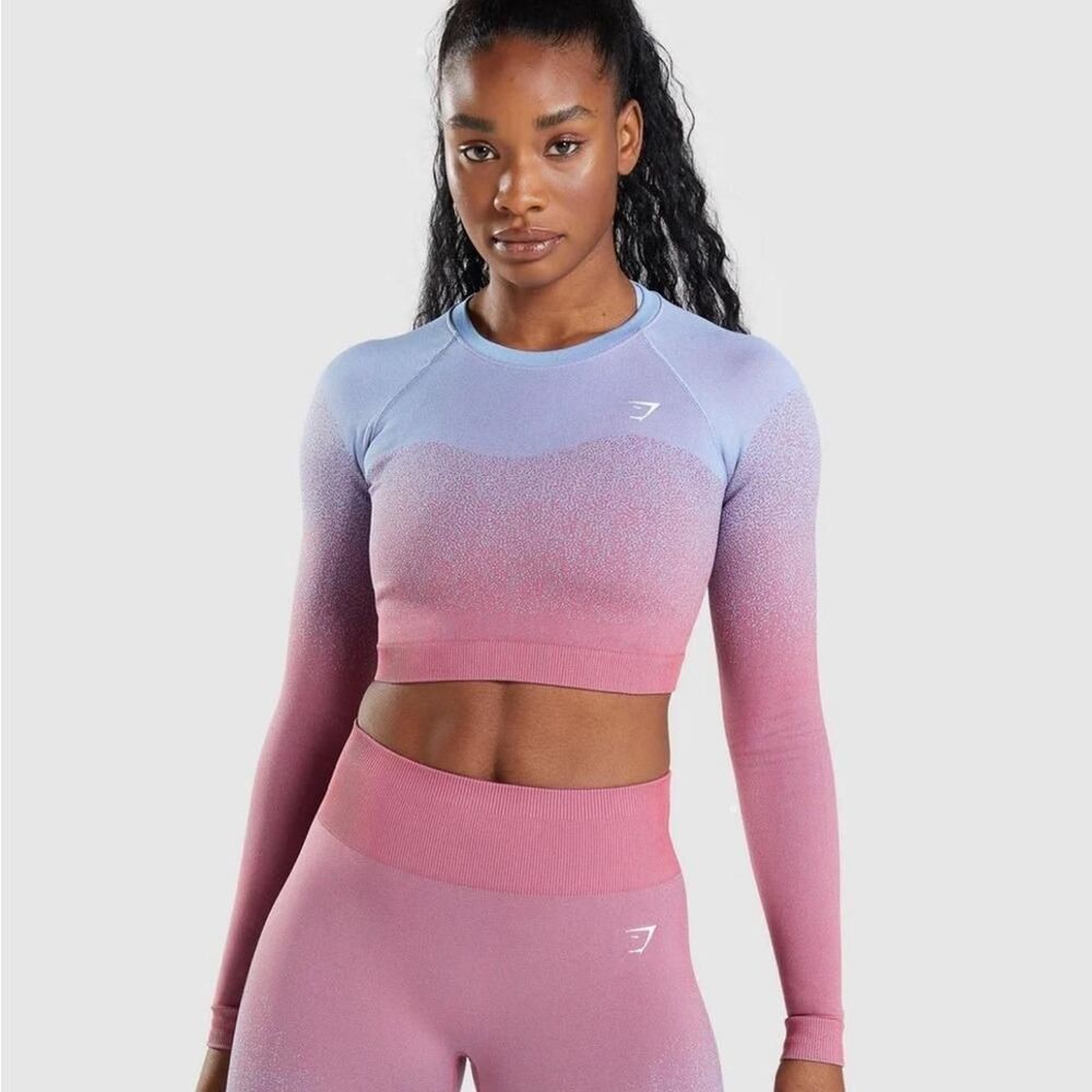 GYM SHARK ADAPT OMBRE SEAMLESS LONG SLEEVE CROP TOP size S